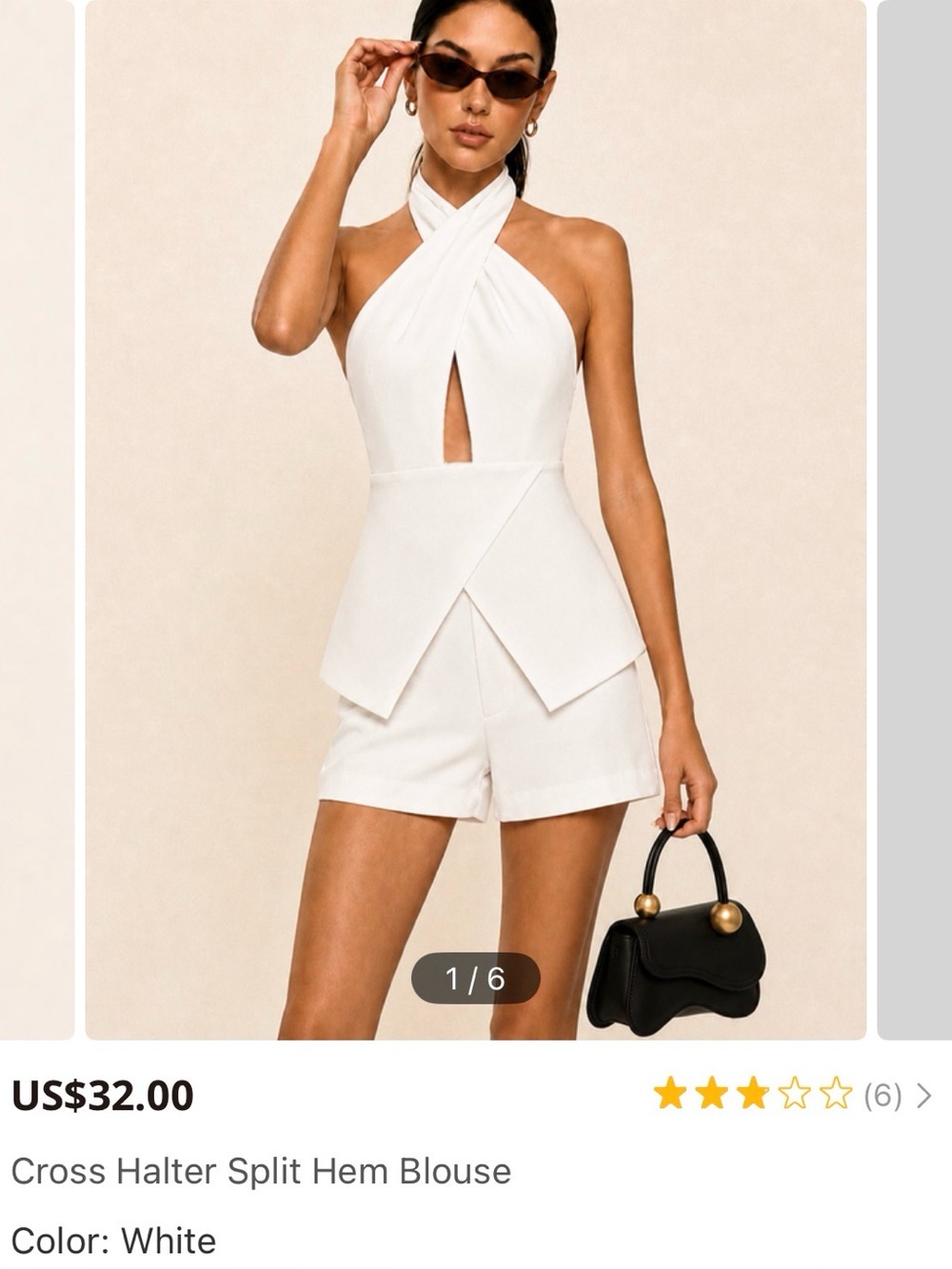 White Cross Halter Split Hem Romper